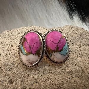 ❤️ LG Cotton Candy Turquoise Navajo Style Matte Brushed Sterling Stud Earrings